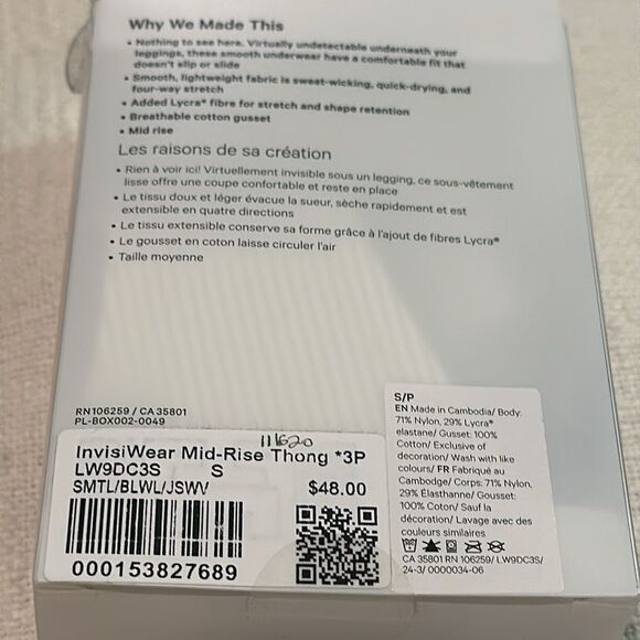 Lululemon InvisiWear Mid Rise Thong Underwear 3 Pack size Small NWT - Picture 4 of 5